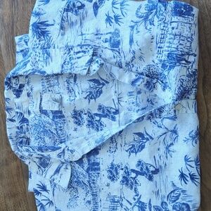 Joie Blue and White 100% Linen Tropical Print Shirt